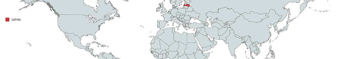 a World Map with Latvia highlighted